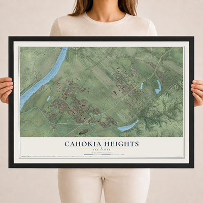 Map of Cahokia Heights, Illinois, 18 x 24 inch print in a black wood frame