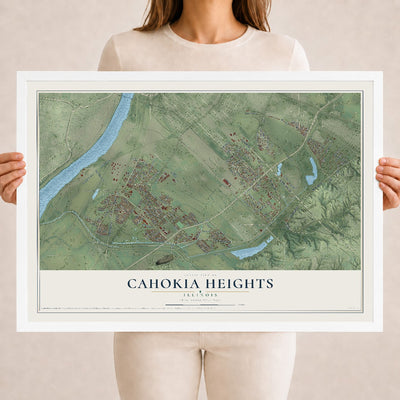 Map of Cahokia Heights, Illinois, 18 x 24 inch print in a white wood frame