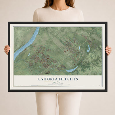 Map of Cahokia Heights, Illinois, 24 x 36 inch print in a black wood frame