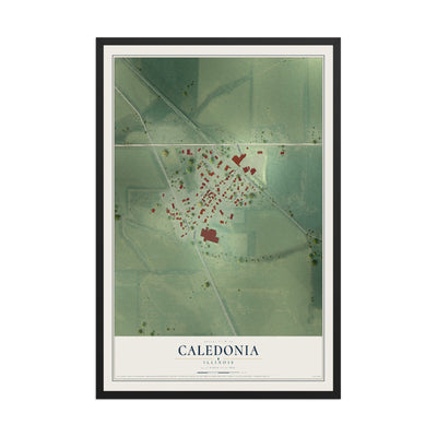 Map of Caledonia, Illinois, 12 x 18 inch print in a black wood frame