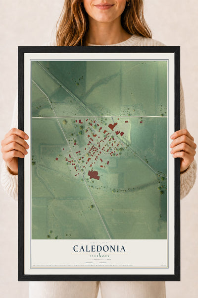 Map of Caledonia, Illinois, 18 x 24 inch print in a black wood frame