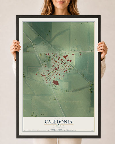 Map of Caledonia, Illinois, 24 x 36 inch print in a black wood frame