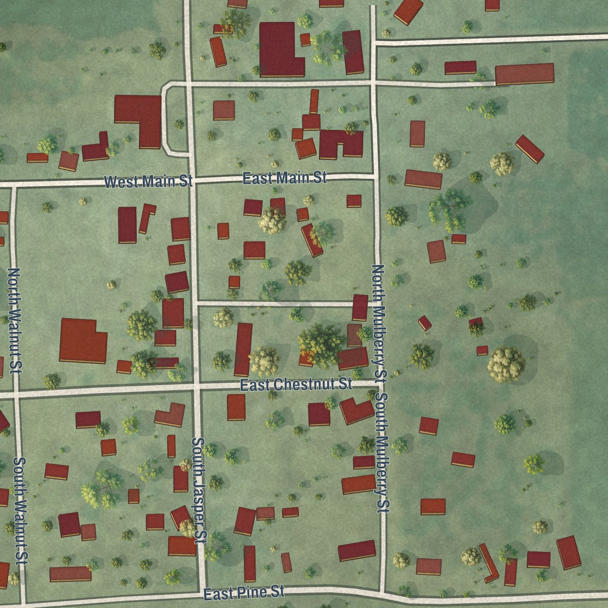 Close-up of the map of Calhoun, Illinois print showing street and building detail