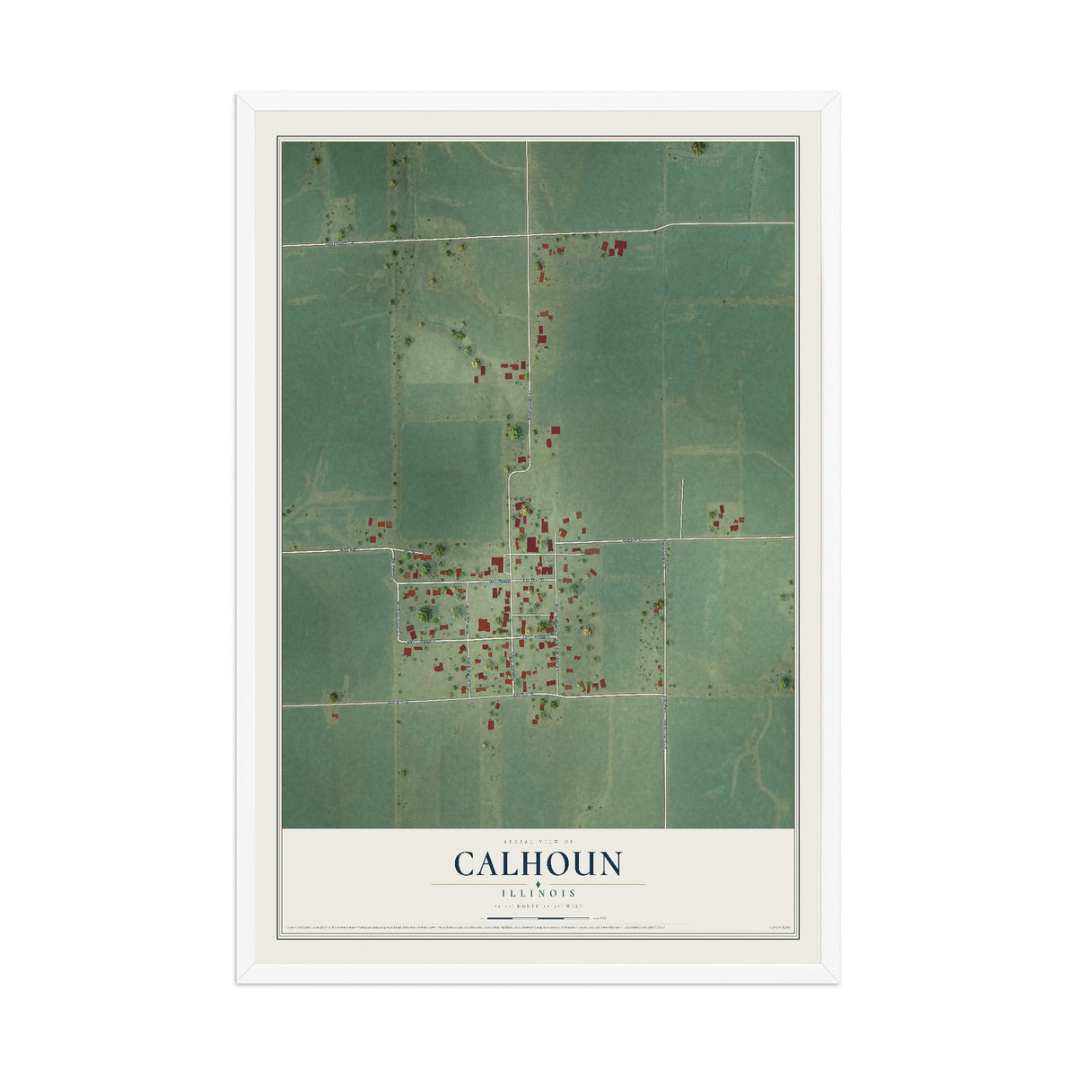 Map of Calhoun, Illinois, 12 x 18 inch print in a white wood frame
