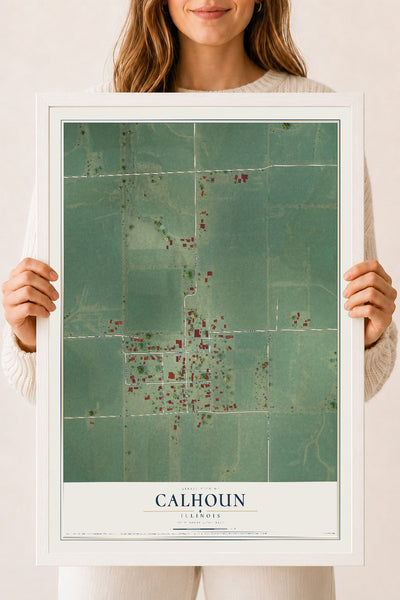 Map of Calhoun, Illinois, 18 x 24 inch print in a white wood frame