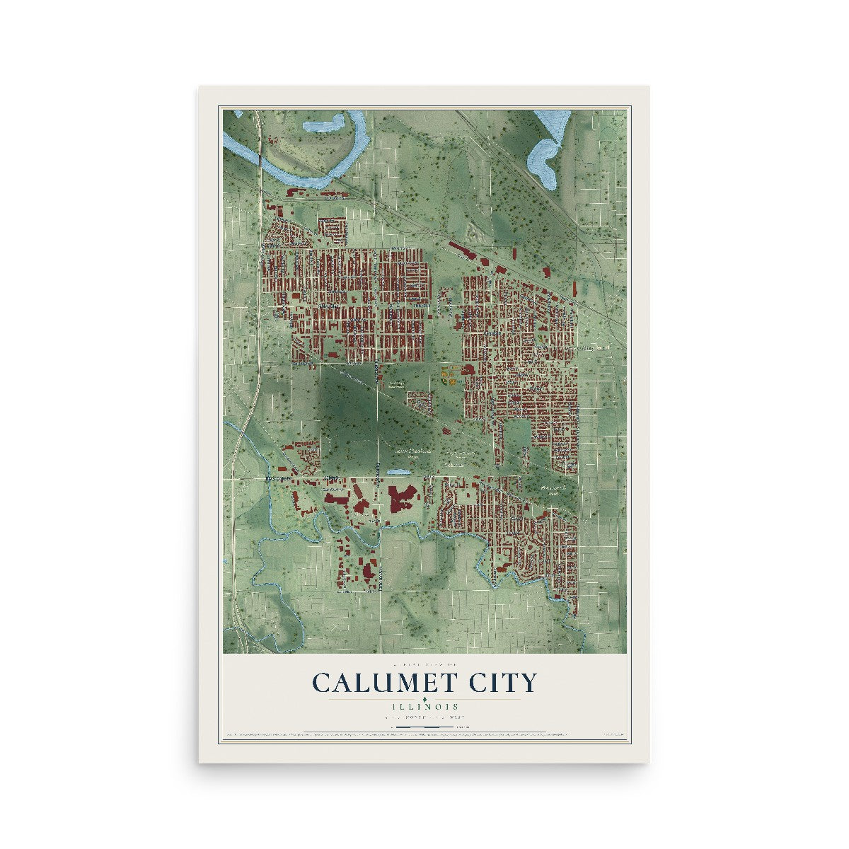 Map of Calumet City, Illinois, 12 x 18 inch unframed archival matte print