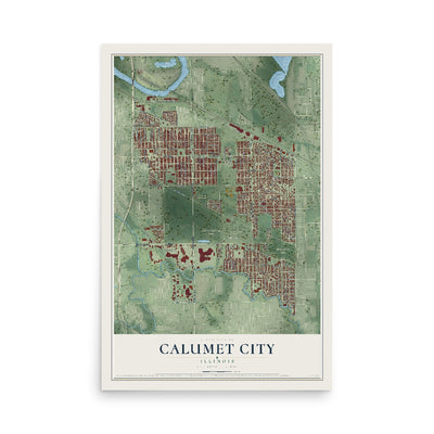 Map of Calumet City, Illinois, 12 x 18 inch unframed archival matte print