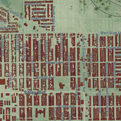 Second close-up of the map of Calumet City, Illinois print showing more streets and buildings