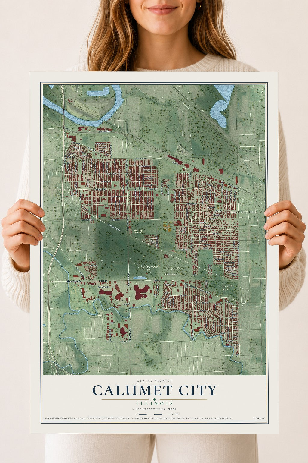 Map of Calumet City, Illinois, 18 x 24 inch unframed archival matte print