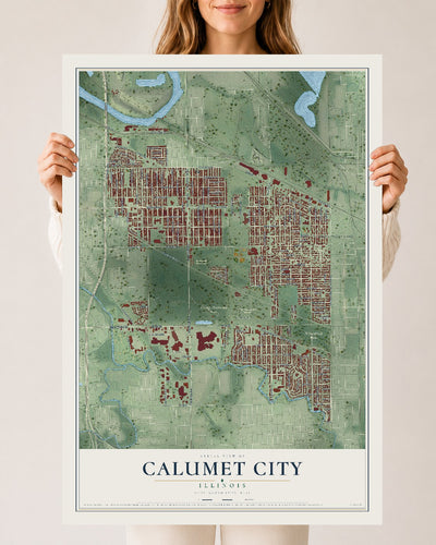 Map of Calumet City, Illinois, 24 x 36 inch unframed archival matte print