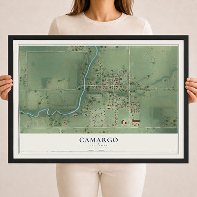 Map of Camargo, Illinois, 18 x 24 inch print in a black wood frame
