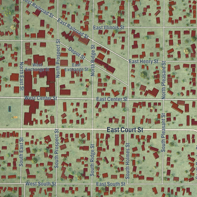 Close-up of the map of Cambridge, Illinois print showing street and building detail