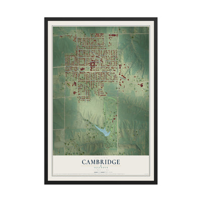 Map of Cambridge, Illinois, 12 x 18 inch print in a black wood frame