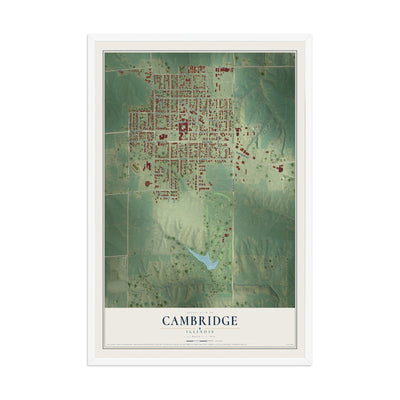 Map of Cambridge, Illinois, 12 x 18 inch print in a white wood frame