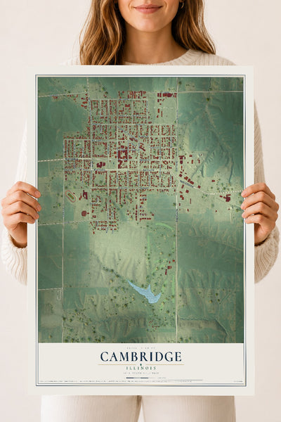 Map of Cambridge, Illinois, 18 x 24 inch unframed archival matte print
