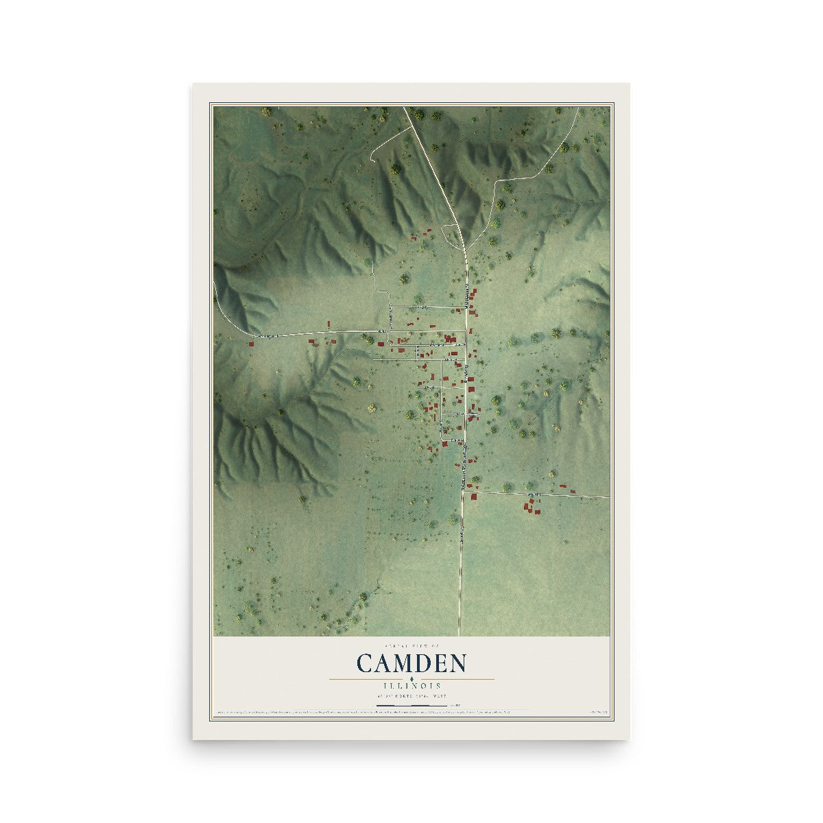 Map of Camden, Illinois, 12 x 18 inch unframed archival matte print
