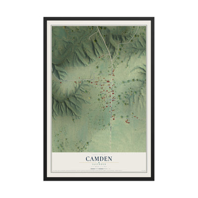 Map of Camden, Illinois, 12 x 18 inch print in a black wood frame