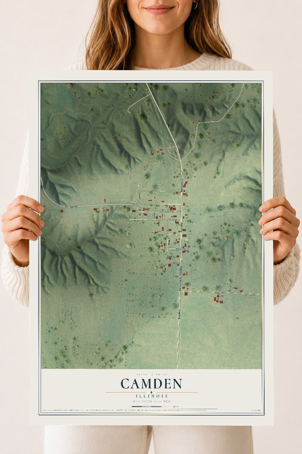 Map of Camden, Illinois, 18 x 24 inch unframed archival matte print