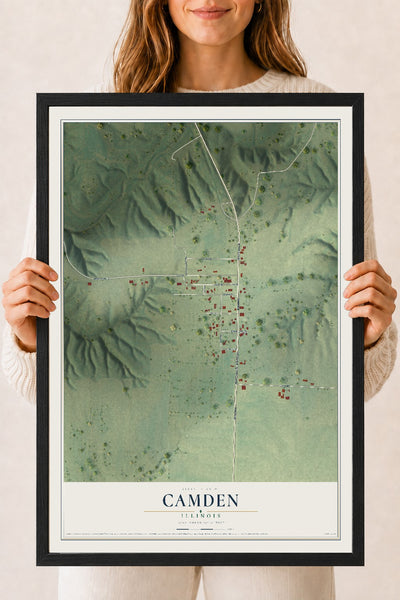 Map of Camden, Illinois, 18 x 24 inch print in a black wood frame