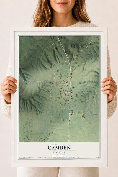 Map of Camden, Illinois, 18 x 24 inch print in a white wood frame