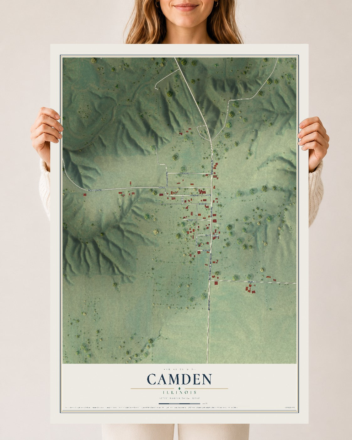 Map of Camden, Illinois, 24 x 36 inch unframed archival matte print