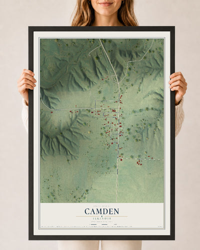 Map of Camden, Illinois, 24 x 36 inch print in a black wood frame