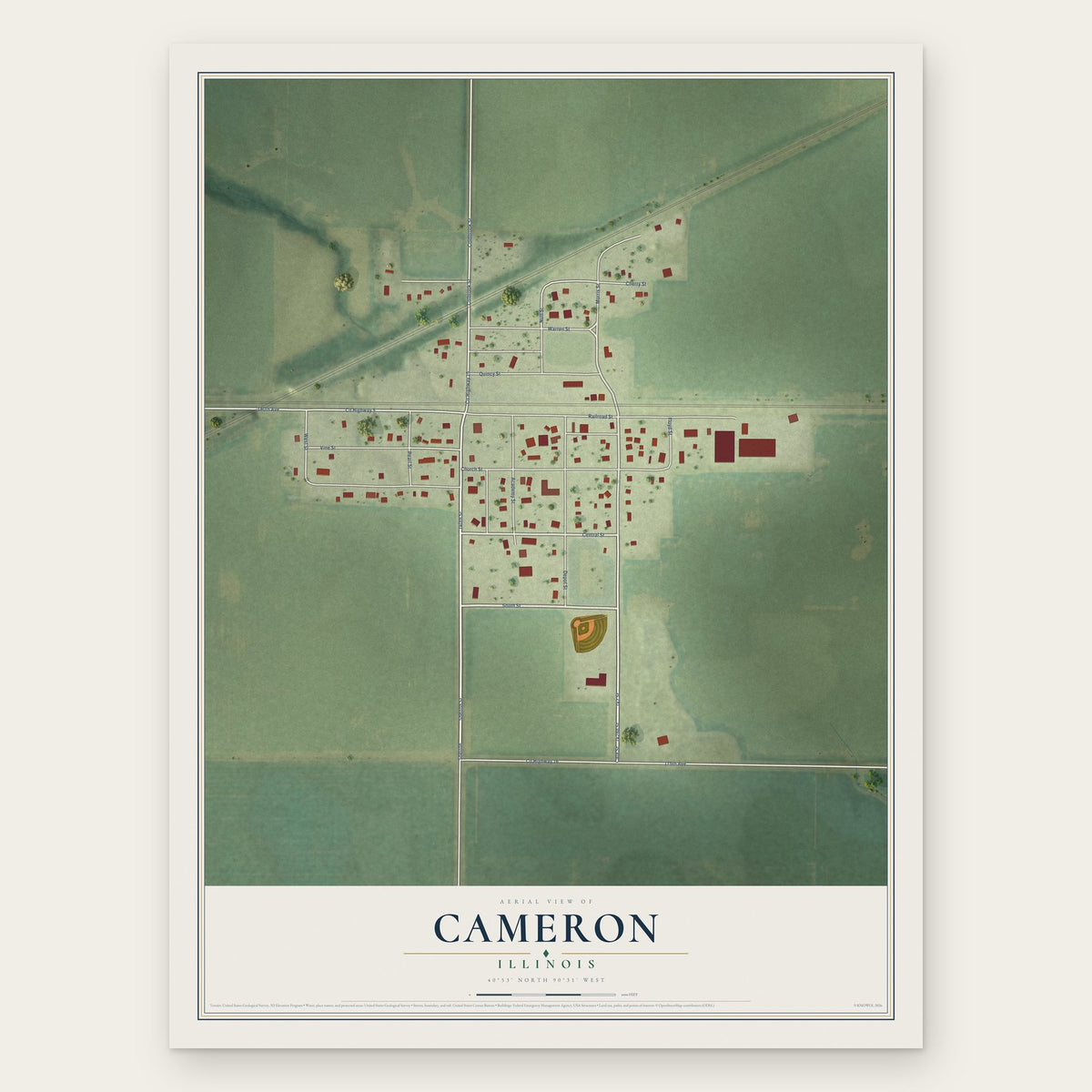 Cameron, Illinois map print, the full design