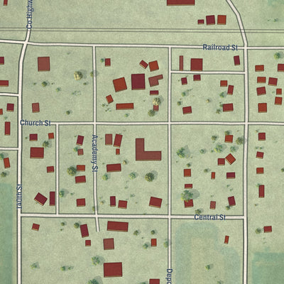 Close-up of the map of Cameron, Illinois print showing street and building detail