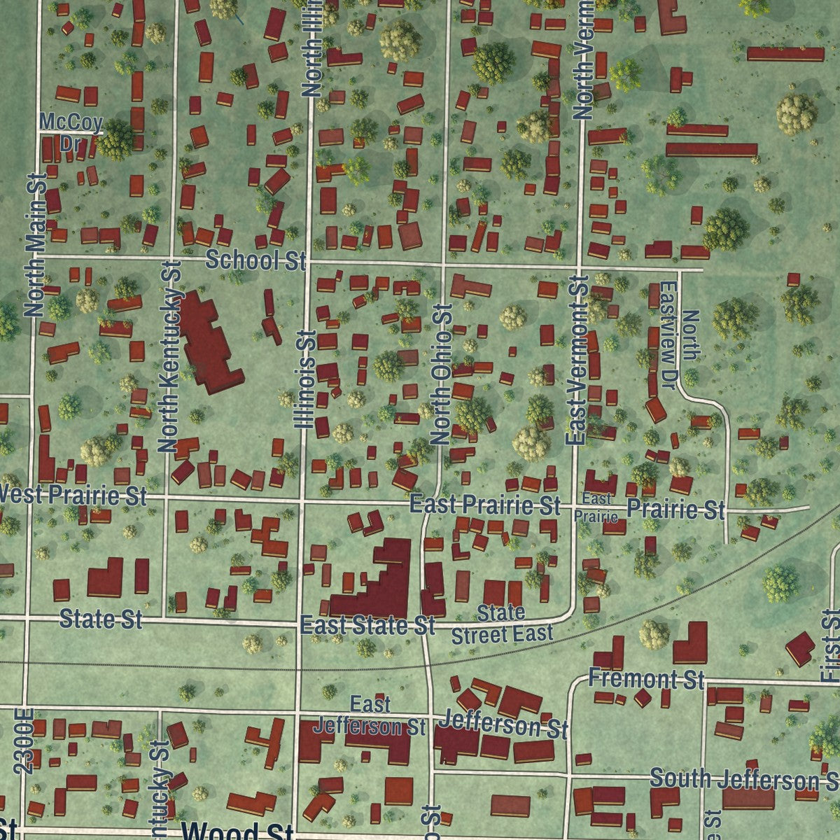 Close-up of the map of Camp Point, Illinois print showing street and building detail