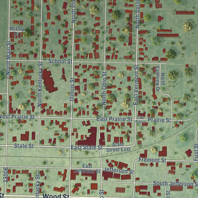 Close-up of the map of Camp Point, Illinois print showing street and building detail