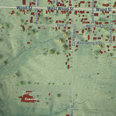 Second close-up of the map of Camp Point, Illinois print showing more streets and buildings