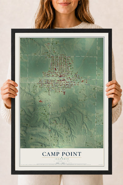 Map of Camp Point, Illinois, 18 x 24 inch print in a black wood frame