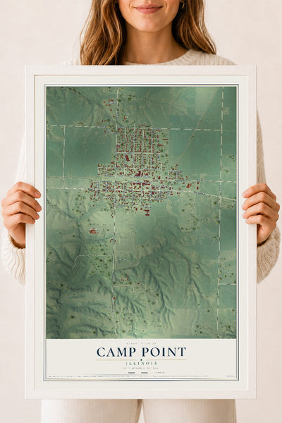 Map of Camp Point, Illinois, 18 x 24 inch print in a white wood frame