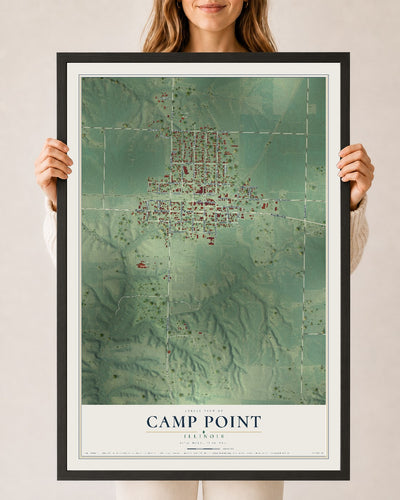 Map of Camp Point, Illinois, 24 x 36 inch print in a black wood frame