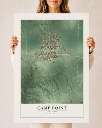 Map of Camp Point, Illinois, 24 x 36 inch print in a white wood frame
