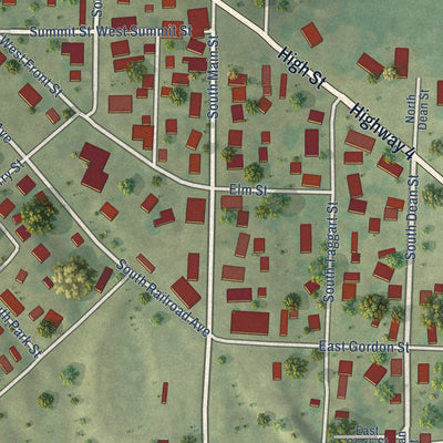 Close-up of the map of Campbell Hill, Illinois print showing street and building detail