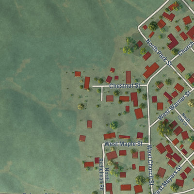 Second close-up of the map of Campbell Hill, Illinois print showing more streets and buildings