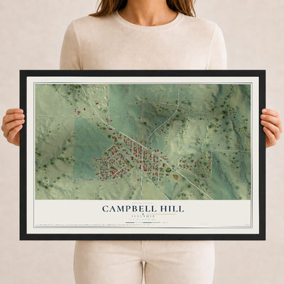 Map of Campbell Hill, Illinois, 12 x 18 inch print in a black wood frame