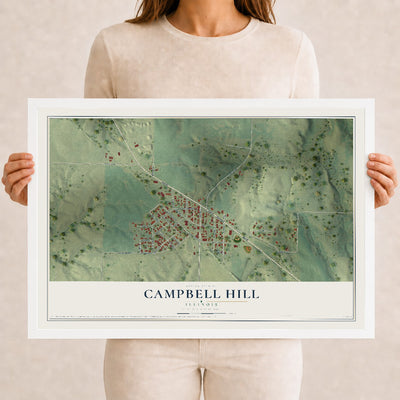 Map of Campbell Hill, Illinois, 12 x 18 inch print in a white wood frame