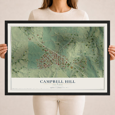 Map of Campbell Hill, Illinois, 18 x 24 inch print in a black wood frame