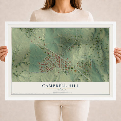 Map of Campbell Hill, Illinois, 18 x 24 inch print in a white wood frame