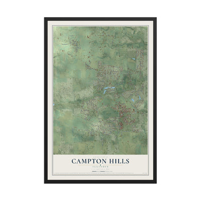 Map of Campton Hills, Illinois, 12 x 18 inch print in a black wood frame