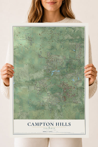 Map of Campton Hills, Illinois, 18 x 24 inch unframed archival matte print