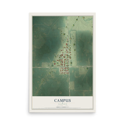 Map of Campus, Illinois, 12 x 18 inch unframed archival matte print