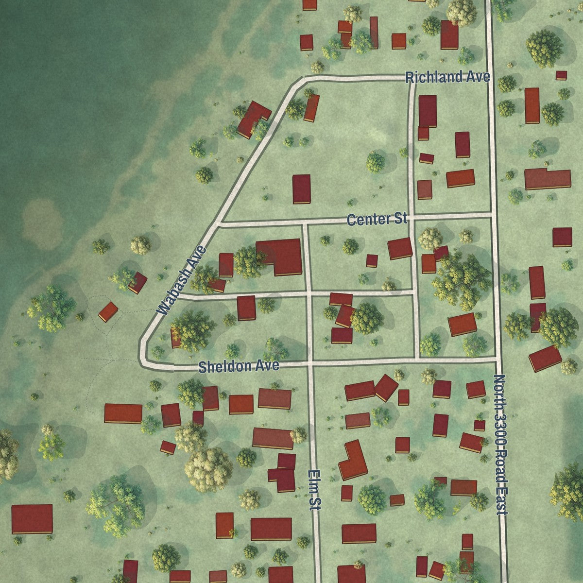 Close-up of the map of Campus, Illinois print showing street and building detail