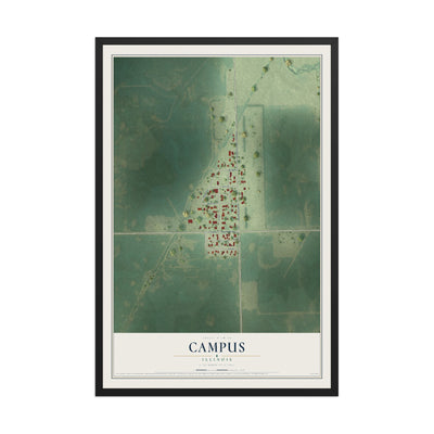 Map of Campus, Illinois, 12 x 18 inch print in a black wood frame