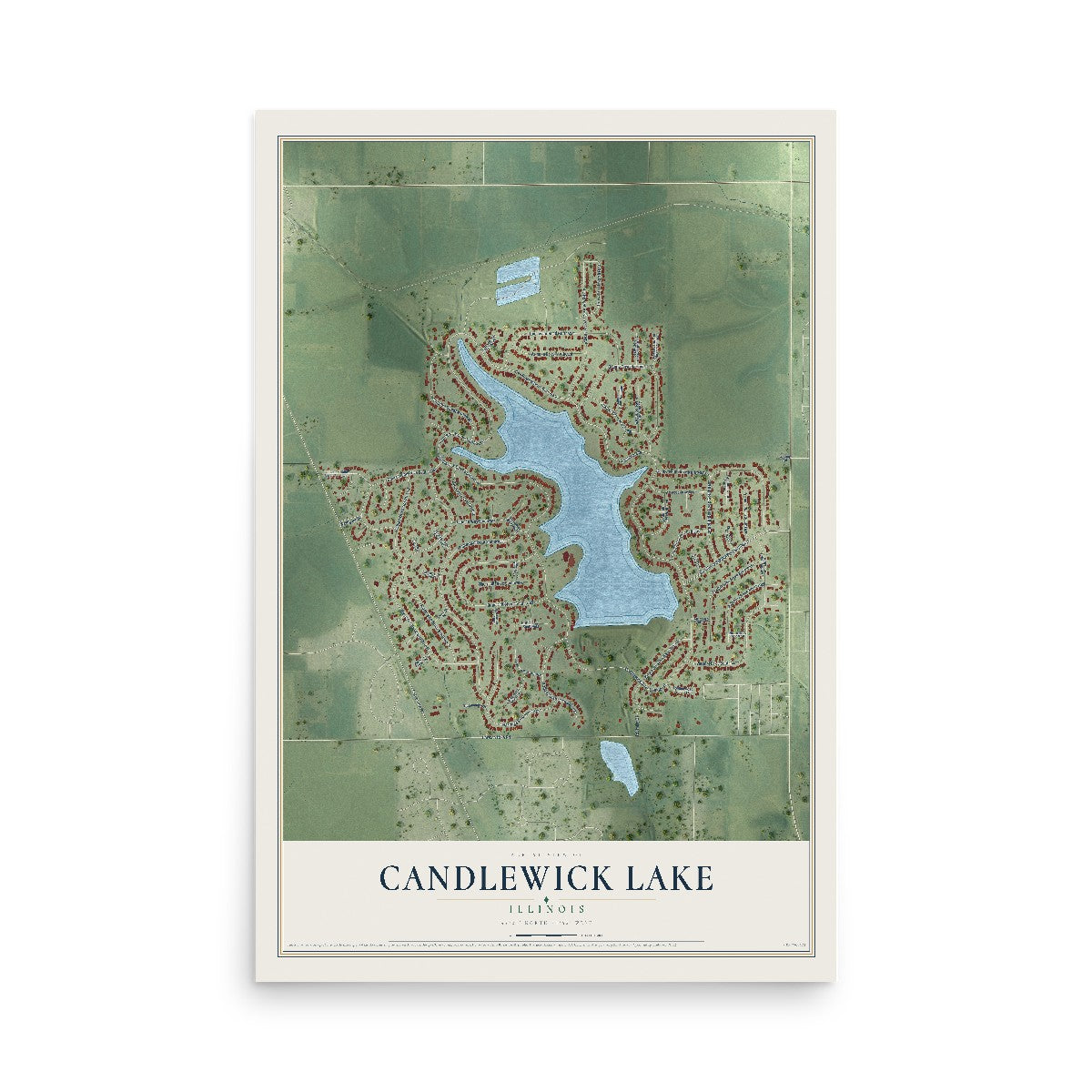 Map of Candlewick Lake, Illinois, 12 x 18 inch unframed archival matte print