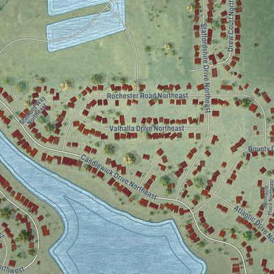 Second close-up of the map of Candlewick Lake, Illinois print showing more streets and buildings
