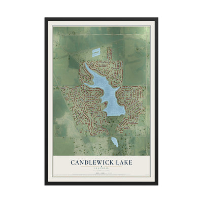 Map of Candlewick Lake, Illinois, 12 x 18 inch print in a black wood frame