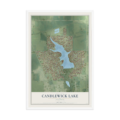 Map of Candlewick Lake, Illinois, 12 x 18 inch print in a white wood frame